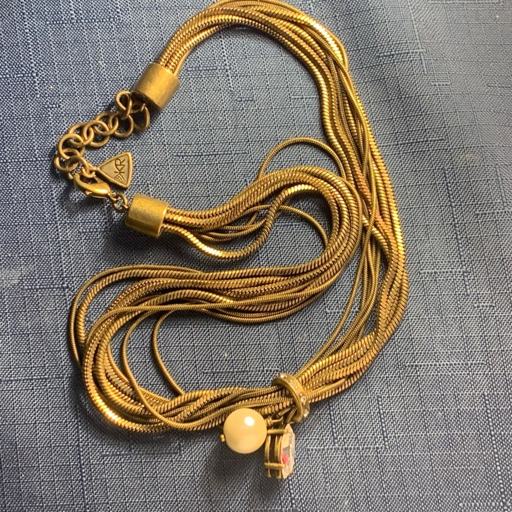 Retired Silpada necklace brass colour with large pearl and marquise faux diamond